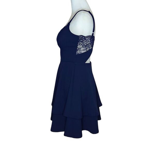 Altar'd State Hampton Skater Dress Navy Open Lace Back Two Tiered Skirt Small - Picture 5 of 13
